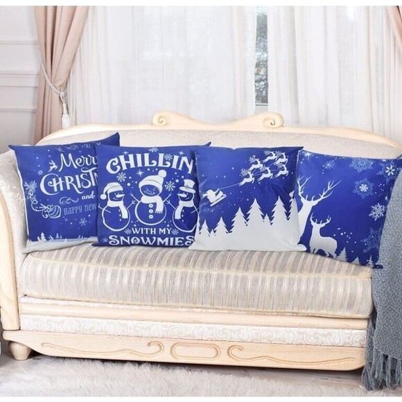 Hopene Plush Christmas Throw Pillow Covers Set of 4 Fleece Reindeer Santa 18x18 - Picture 2 of 6